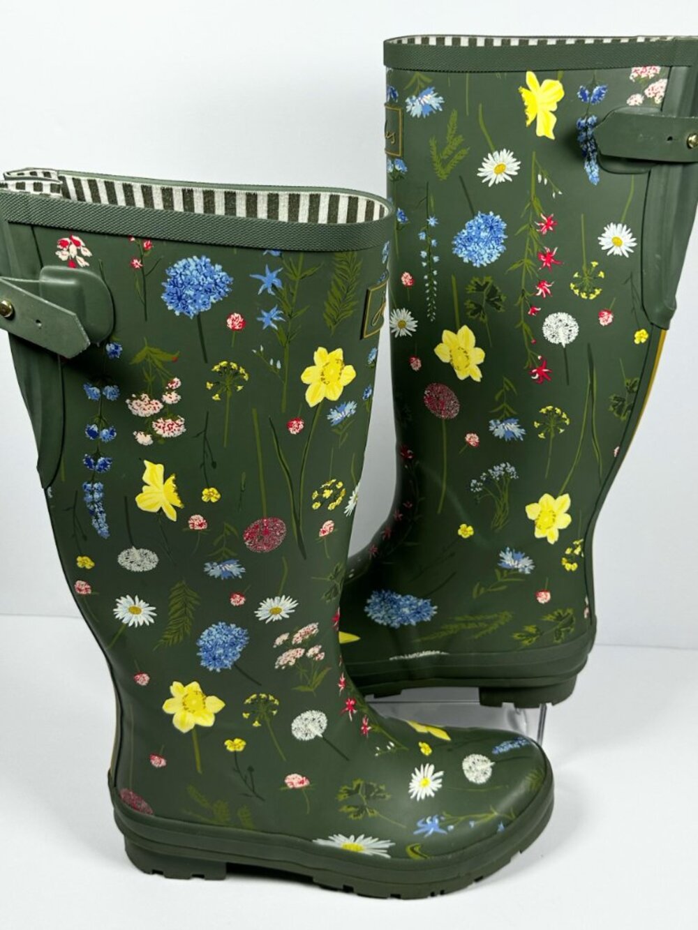Joules Women’s Size 9 Tall Welly Wellies Army Green Wildflowers Theme Rain Boots - Picture 2 of 16